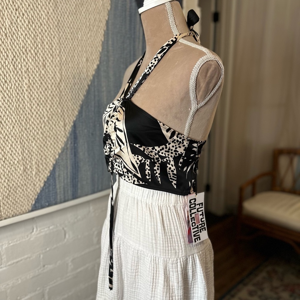 Future Collective Alani Noelle Black Animal Print Bandeau Crop Top - Picture 8 of 16